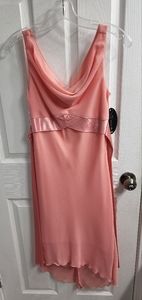 Peach chiffon and satin asymmetrical summer dress with tie back